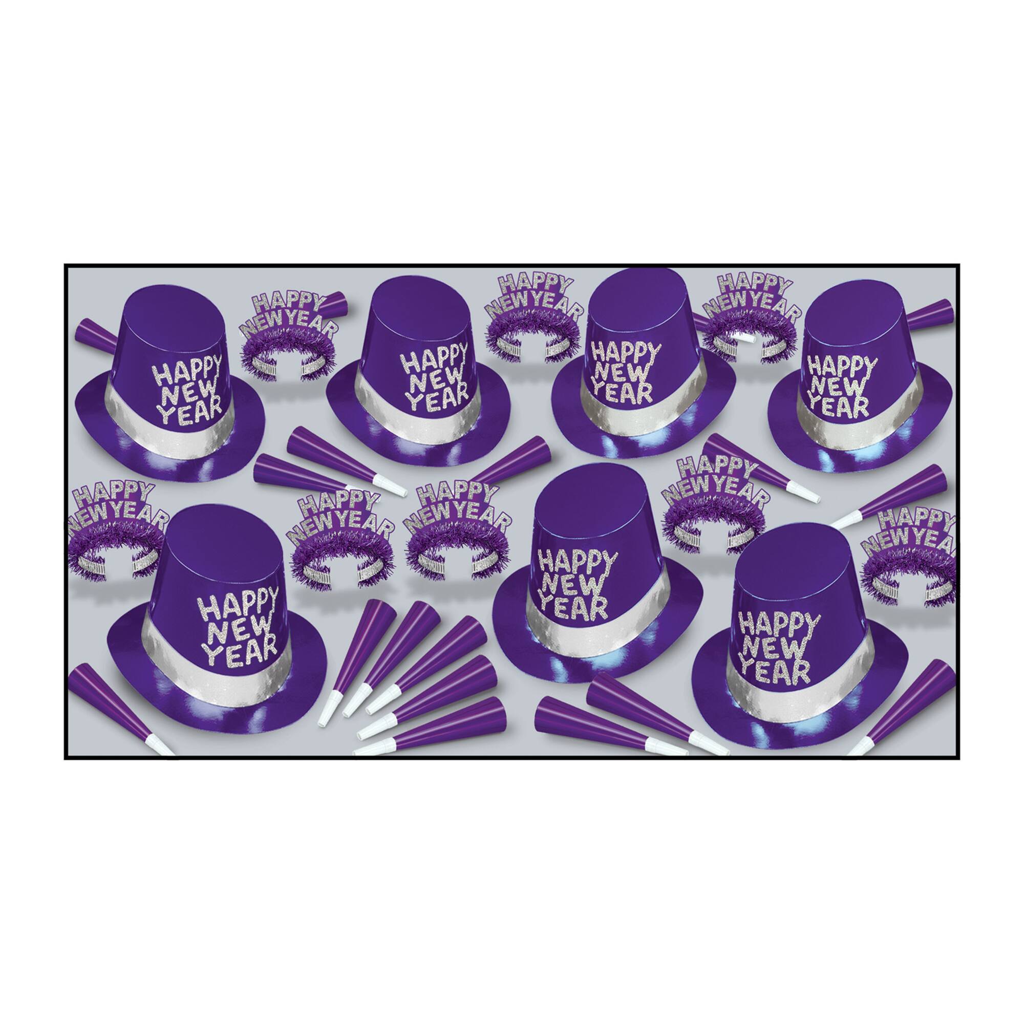 Beistle Silver & Purple New Year Passion Party Favor Kit for 50